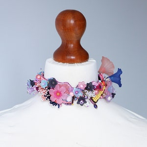 Pink collar choker for women and men, Flower choker necklace, Floral jewelry neck piece image 4