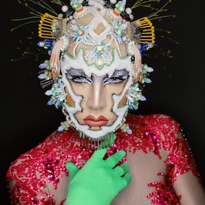 Haute couture mask, full face mask, Avant Garde mask, futuristic full head mask, Collectible fine art sculpture mask, Wearable art mask