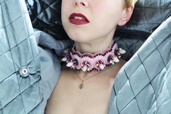 Crystal Choker W/ Spikes & Pendant