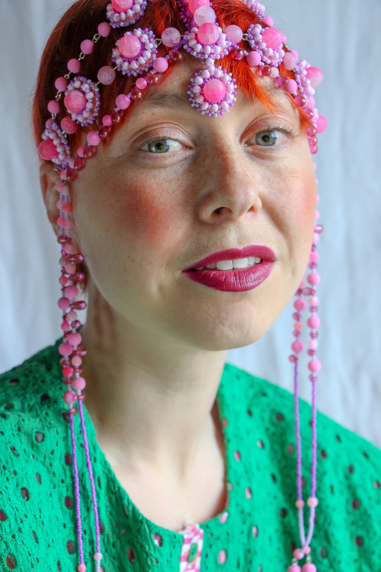 Orange Headpiece Art Deco Headwear Beaded Headdress Head Etsy