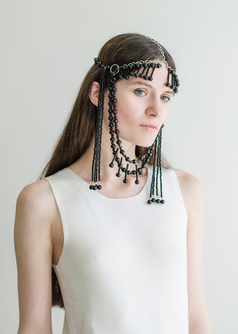 Black Beaded Headdress Burning Man Bead Headpiece Ethnical - Etsy