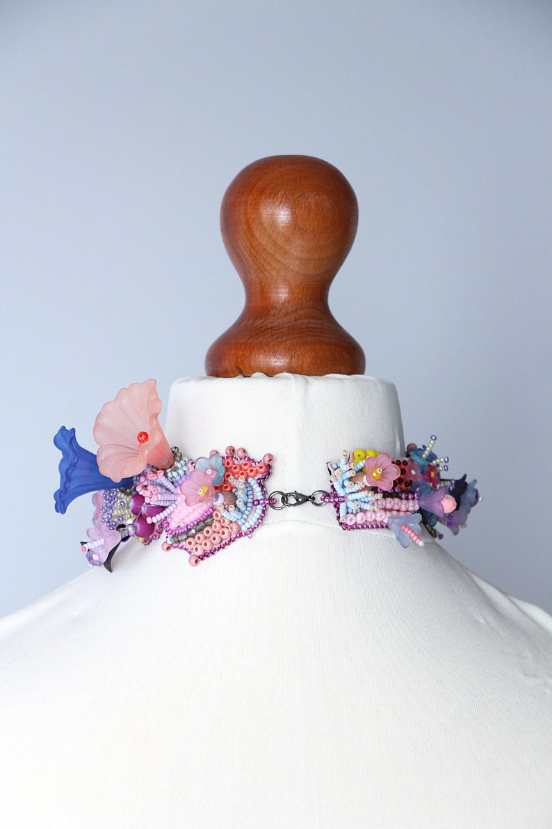 Pink collar choker for women and men, Flower choker necklace, Floral jewelry neck piece image 2
