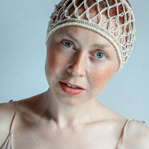 Beige Crochet Net Headband Summer Headwear Hair Accessories Decorated With Beads Head Jewelry Piece For Wedding image 10