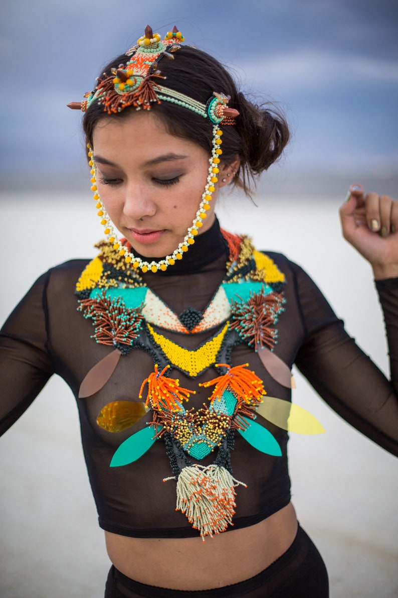 Beaded Body Jewelry Set of Feather Necklace and Hairpiece Etsy