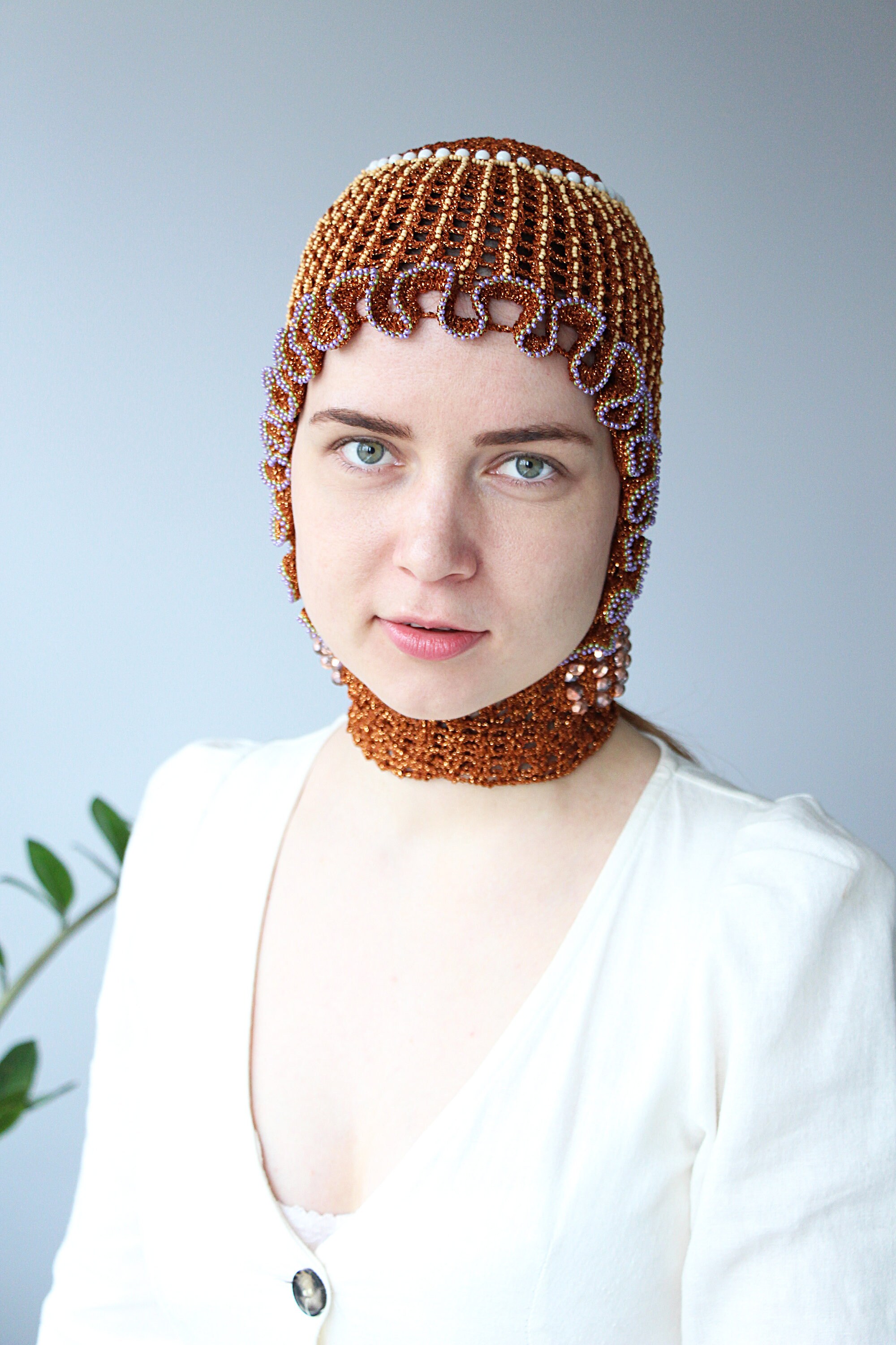Summer Beaded Head Covering Scarf Hat 