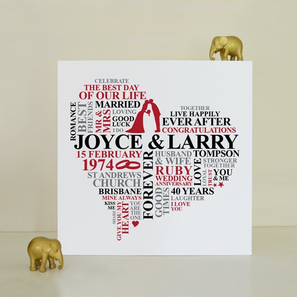 Canvas Ruby Anniversary gift. 40th wedding anniversary gift. Personalised gift. 40 years married. Ruby wedding anniversary present.