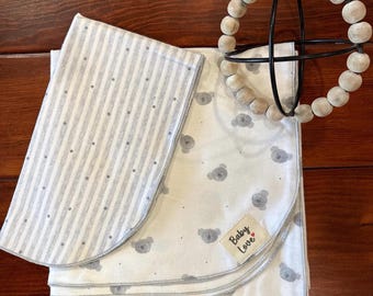 Koala Print Receiving Blanket and Burp Cloth Set, 100% Cotton Baby Essentials