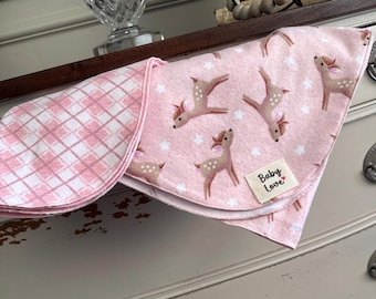 Baby Spotted Fawn Flannel Blanket and matching argyle Burp Cloth Set. 100% Cotton