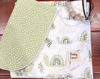 Snail Rainbow Flannel Baby Blanket and Burp Cloth Set – Gender Neutral Cotton Receiving Blanket