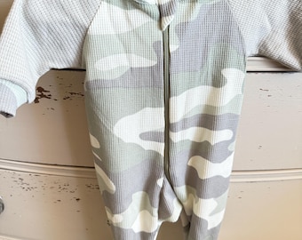Camouflage waffle weave pajama.  Blanket and burp cloth can be purchsed separatly.
