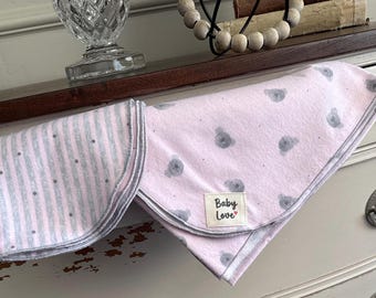 Flannel Receiving Blanket and Burp Cloth Set, Pink Koala Print. 100% Cotton