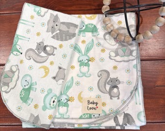 Zoo Friends Flannel Receiving Blanket and Burp Cloth Set – Gender Neutral Baby Gift