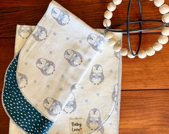 Mr. Hedgehog Flannel Baby Blanket and Burp Cloth Set – 100% Cotton Swaddle