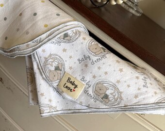 Baby Dream Bear Flannel Blanket and Burp Cloth Set – 100% Cotton. Gender Neutral Swaddle