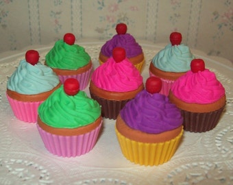 Novelty Erasers, Cupcakes, Party Favors, Supplies, and Jewelry-making, Set of 8 pieces