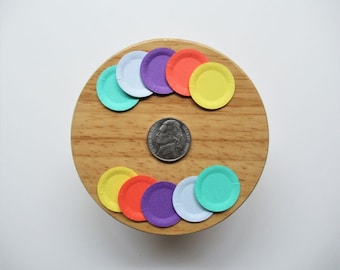 Dollhouse Miniature Paper Plates, Sugar Candy Colored, Set of 10 pieces, Assorted color choices