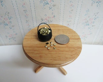 Pot of Gold for St. Patrick's Day - Black Cauldron filled with "gold coins and nuggets".  Dollhouse Miniature size