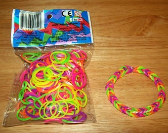 Rainbow Loom® Authentic Rubber Bands, Silicone Mixed Neon - 300-Band Package with 12 C-Clips and a FREE BRACELET!