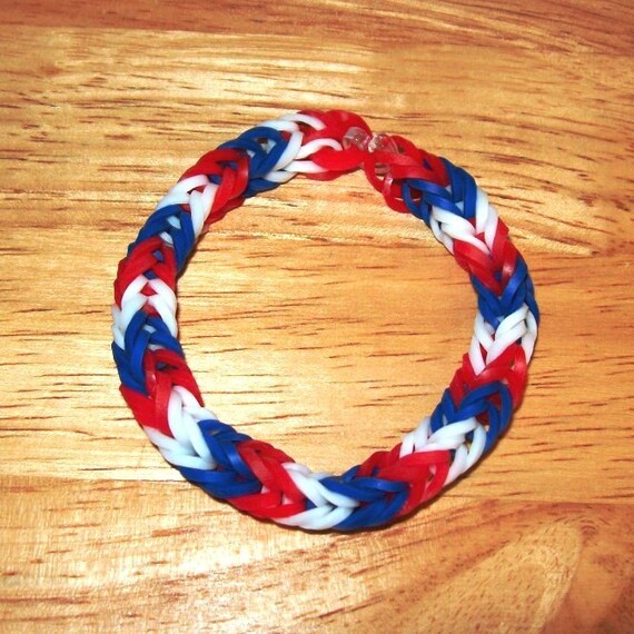 Rainbow Loom® Authentic Rubber Bands, Red, White & Blue Set of 3 Packages  of 600 Bands With 24 C-clips With Free Bracelet. 4th of July 