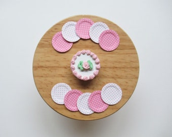 Dollhouse Miniature Paper Plates, Reverse Polka Dots, Dessert Plate Size, Set of 10 pieces, Assorted color choices