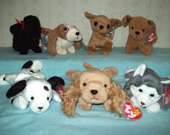 Ty Beanie Babies Vintage Collectibles - Dogs #1, Dotty, Gigi, Nanook, Spunky, Tiny, Tracker, or Tuffy.  Retired, Mint Condition