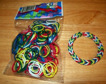 Rainbow Loom® Authentic Rubber Bands, Silicone USA Colored Bands - 300-Band Package with 12 C-Clips and a FREE BRACELET!