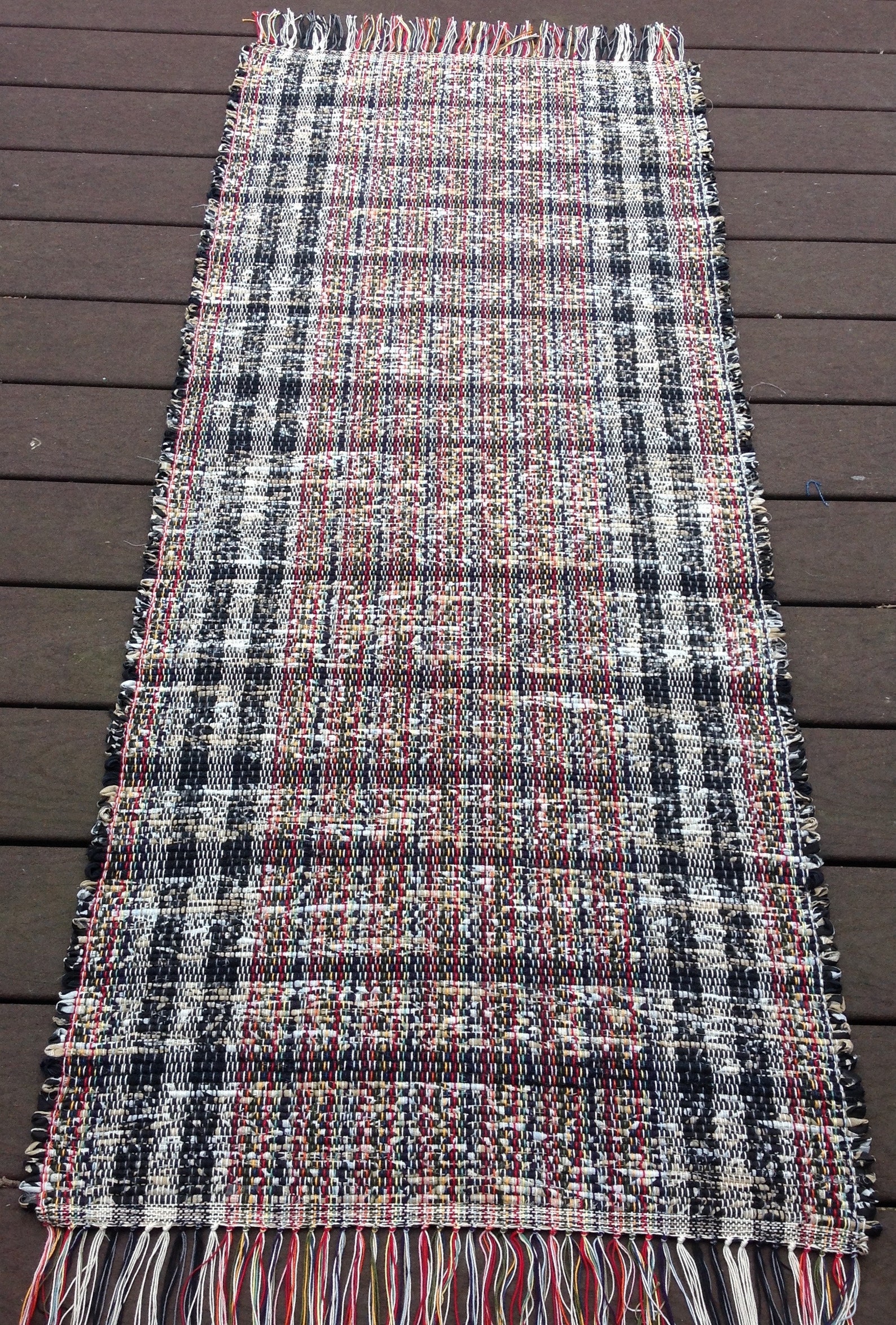 Black Tan Cream Rag Rug 61 X 26 Hand Woven From Animal Print Sheets