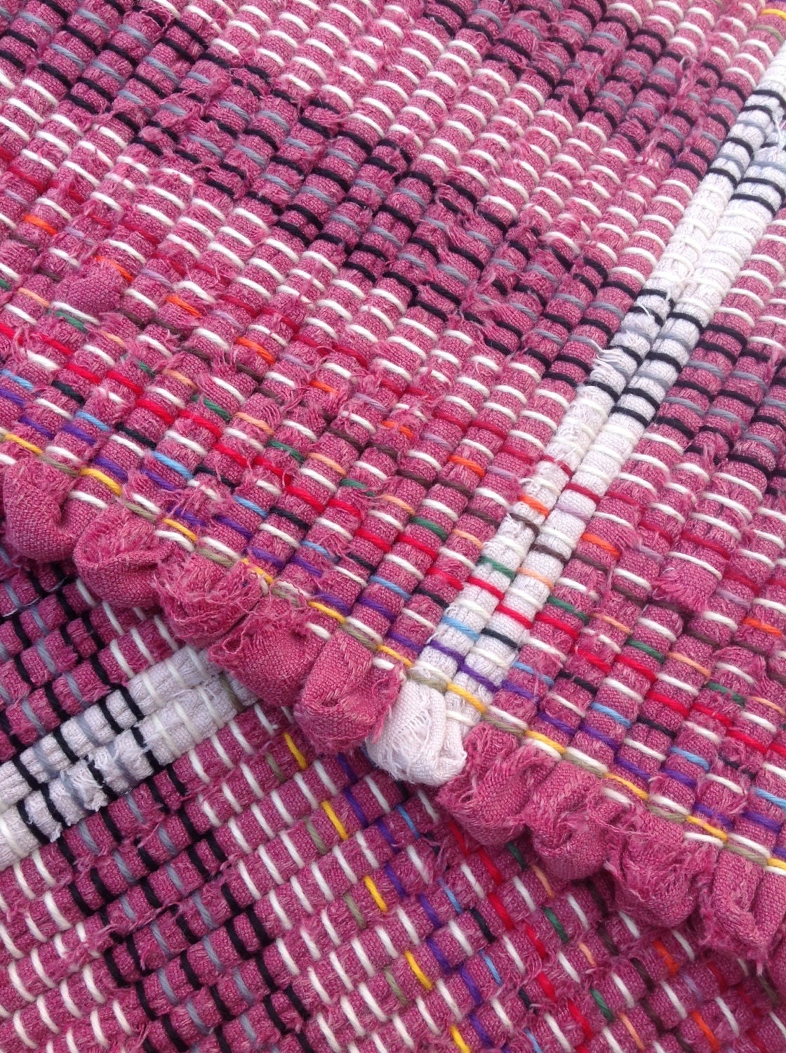 Wine Burgundy off White Rag Rug 44 X 26 Hand Woven Etsy