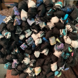 Rag rug 50”x26&quot; hand woven black white blues yellow pink brown rustic cabin cottage country kitchen machine washable throw rug fringes#43