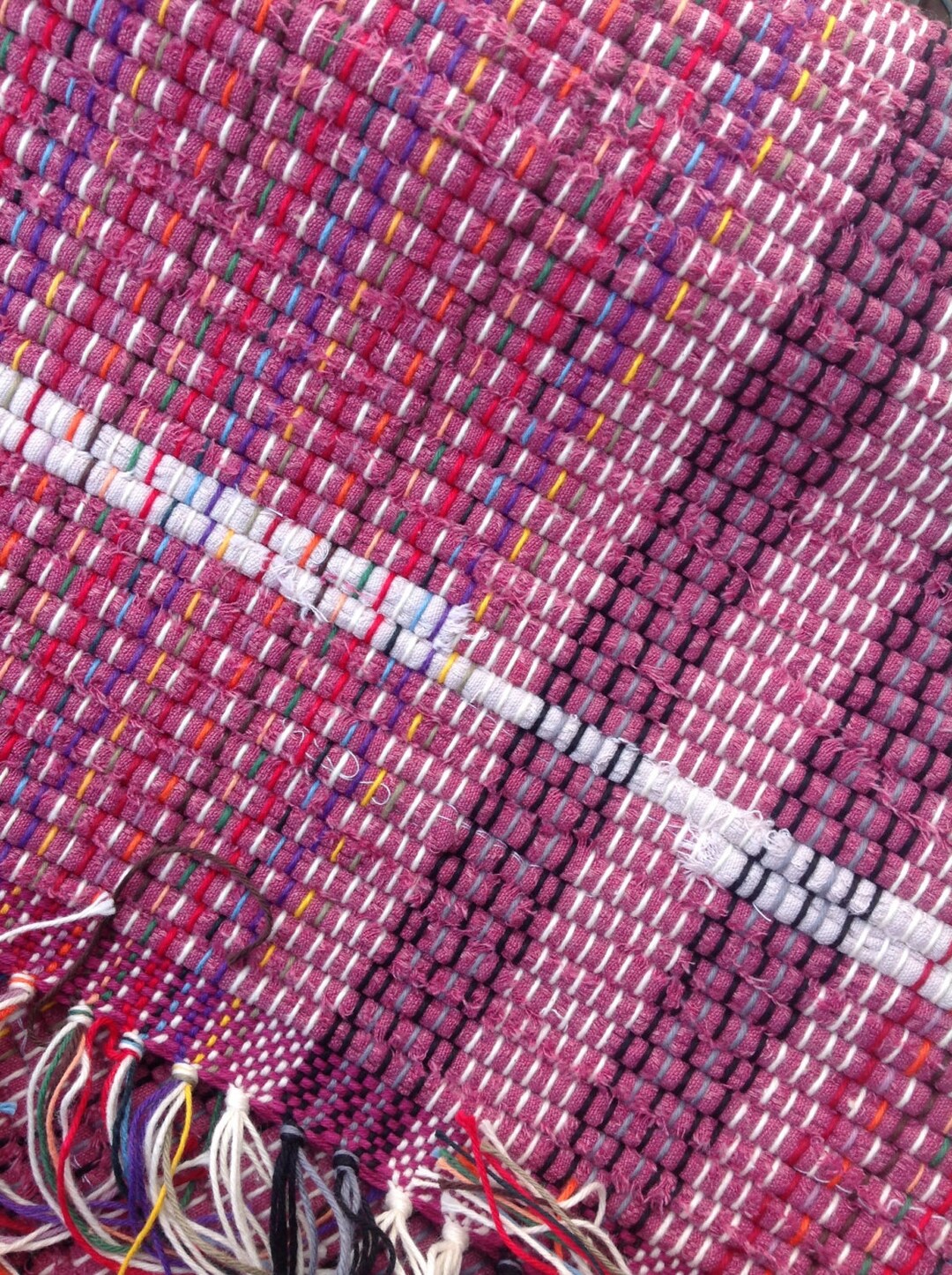 Wine Burgundy off White Rag Rug 44 X 26 Hand Woven Etsy