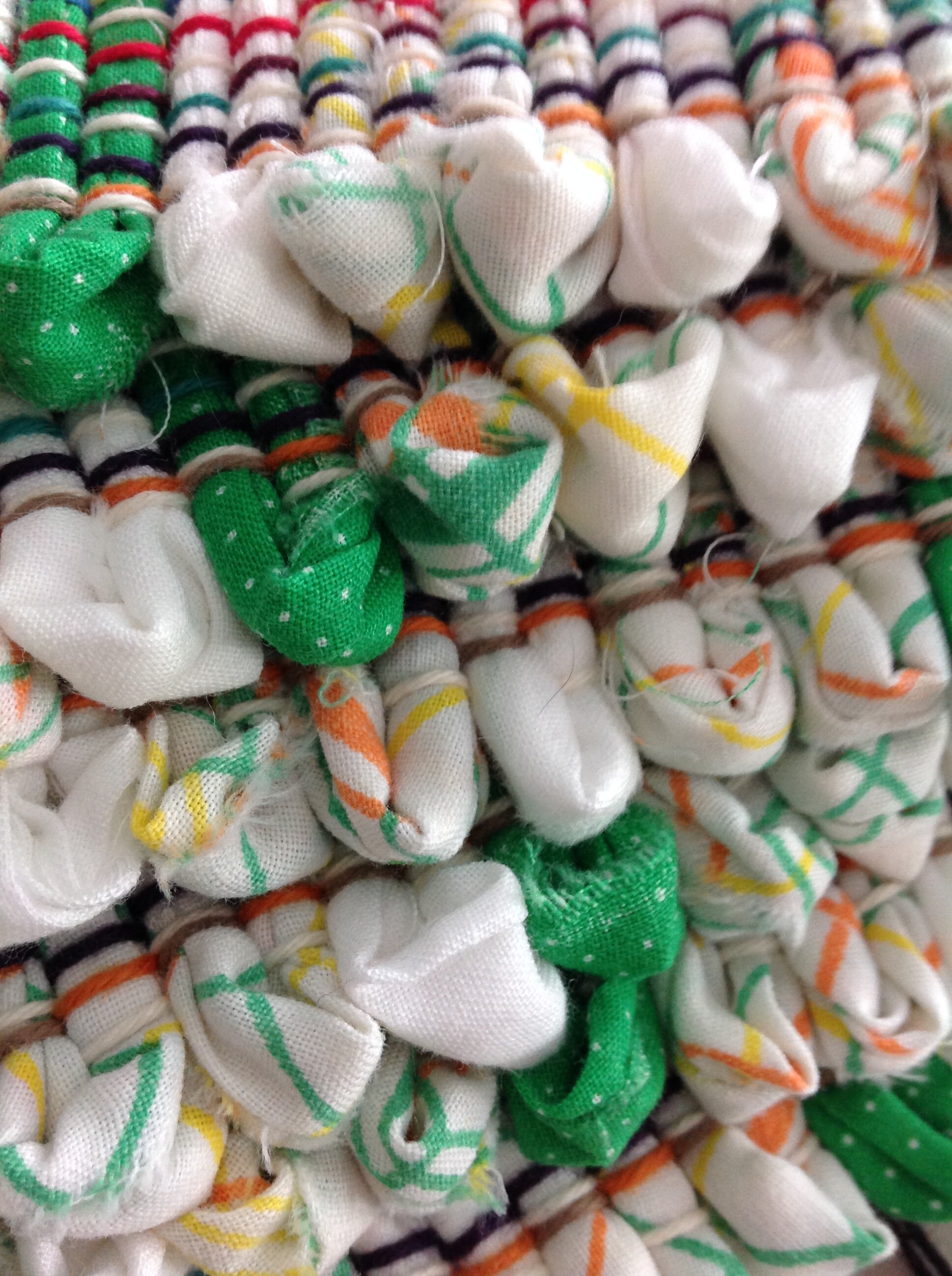 Rag rug 51x26 white green yellow orange handwoven | Etsy