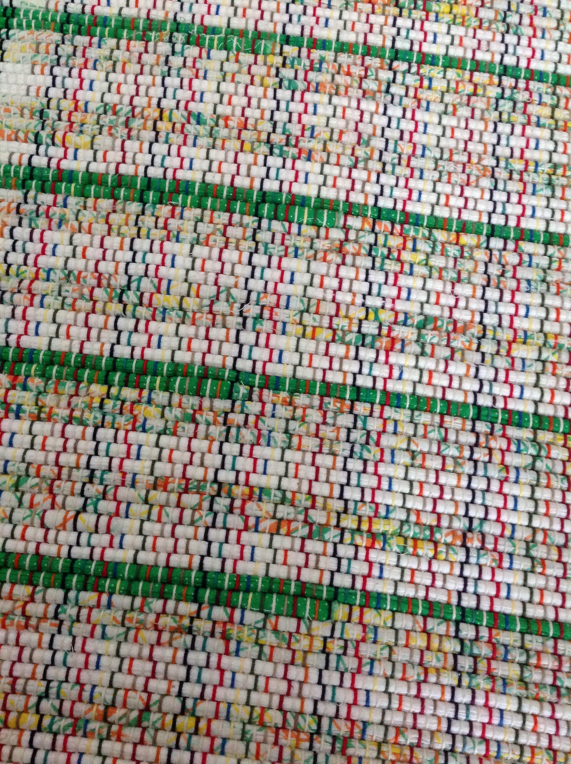 Rag rug 51x26 white green yellow orange handwoven | Etsy