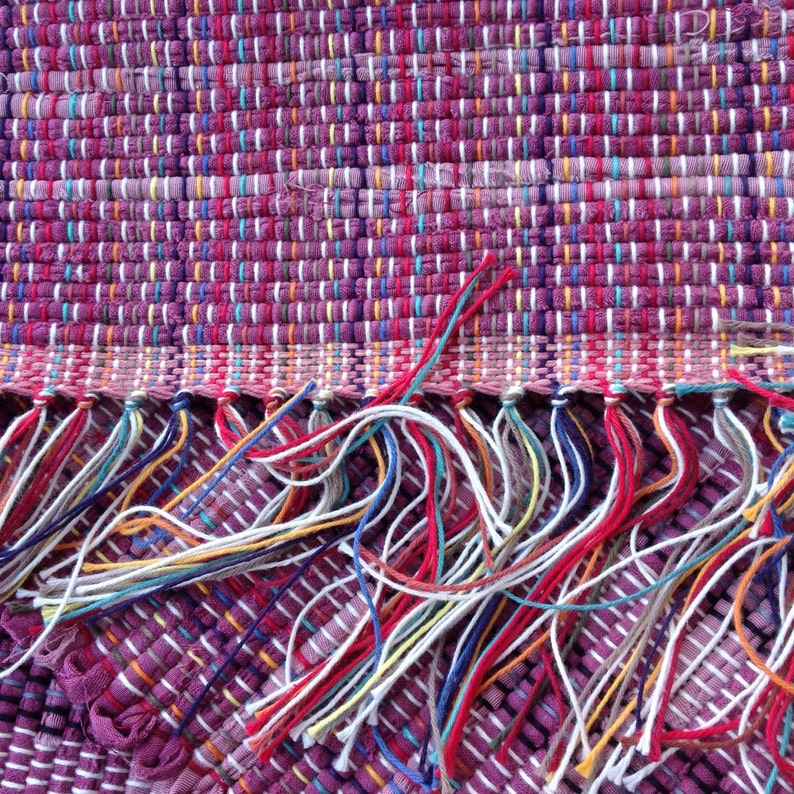 Mauve rag rug 42 x 26 hand woven light and dark | Etsy