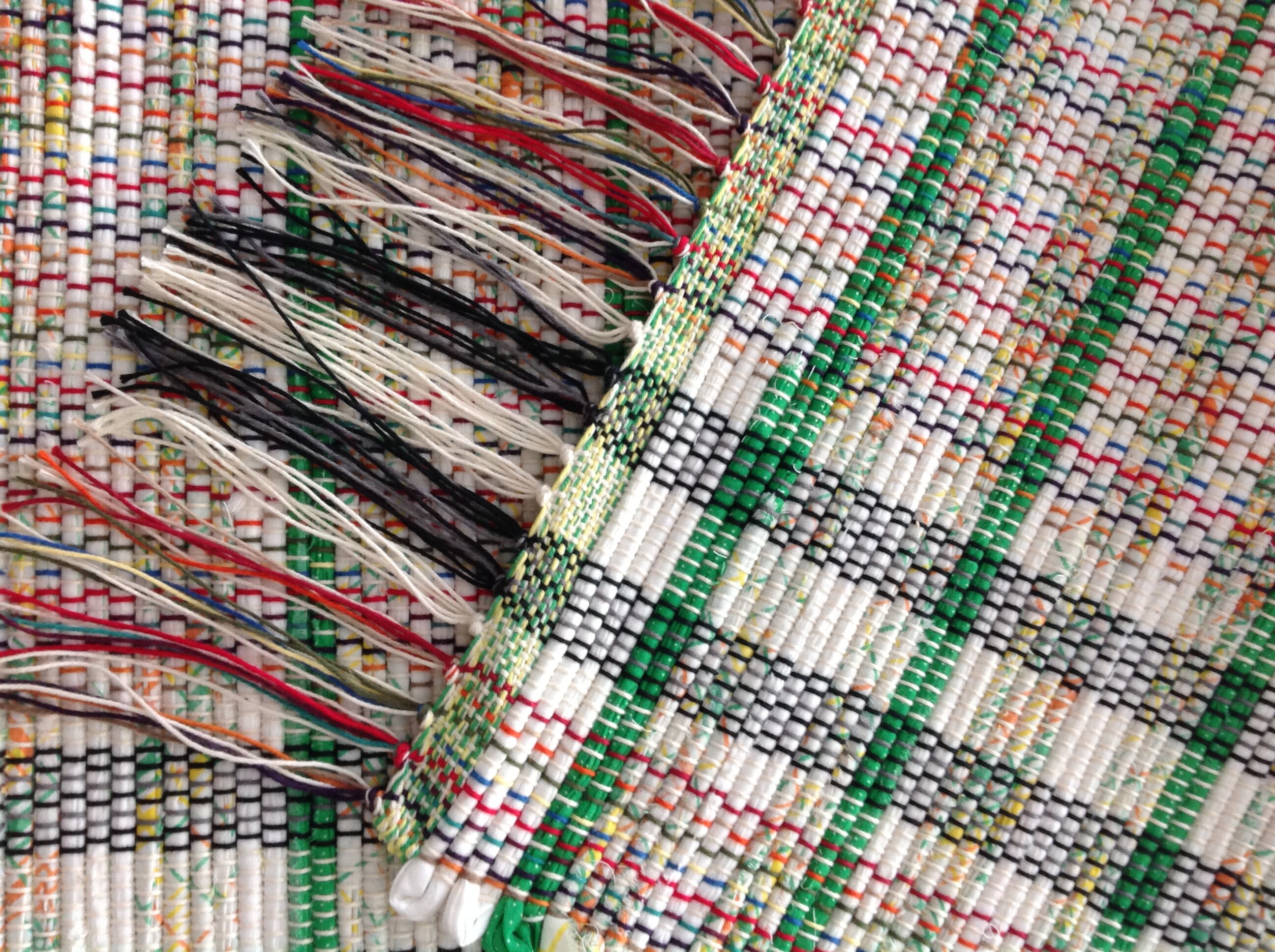 Rag rug 51x26 white green yellow orange handwoven | Etsy