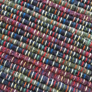 Wool rag rug 44”x26&quot; hand woven winter colors navy plum charcoal rustic cabin cottage country kitchen machine washable throw rug fringes#67