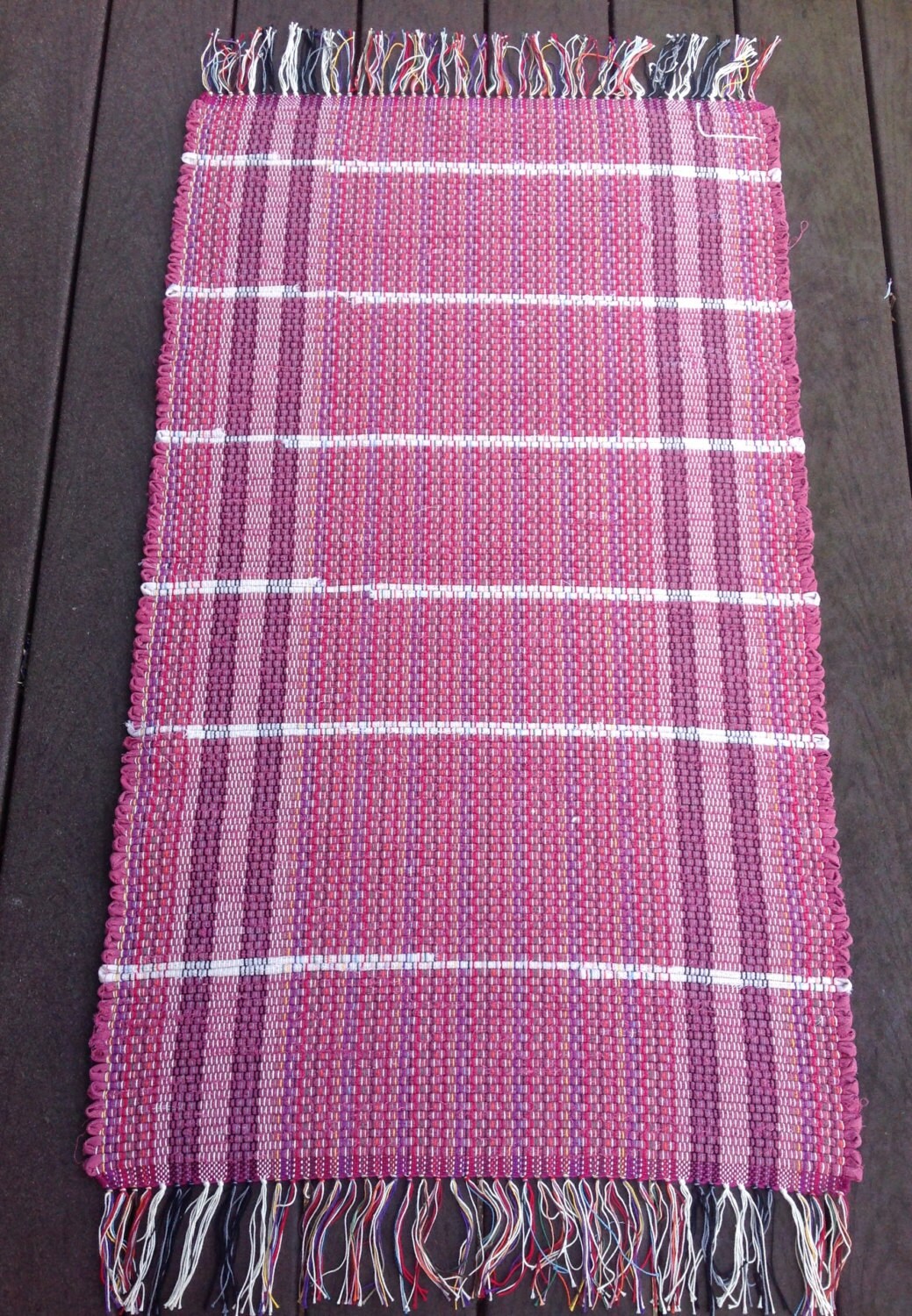 Wine Burgundy off White Rag Rug 44 X 26 Hand Woven Etsy