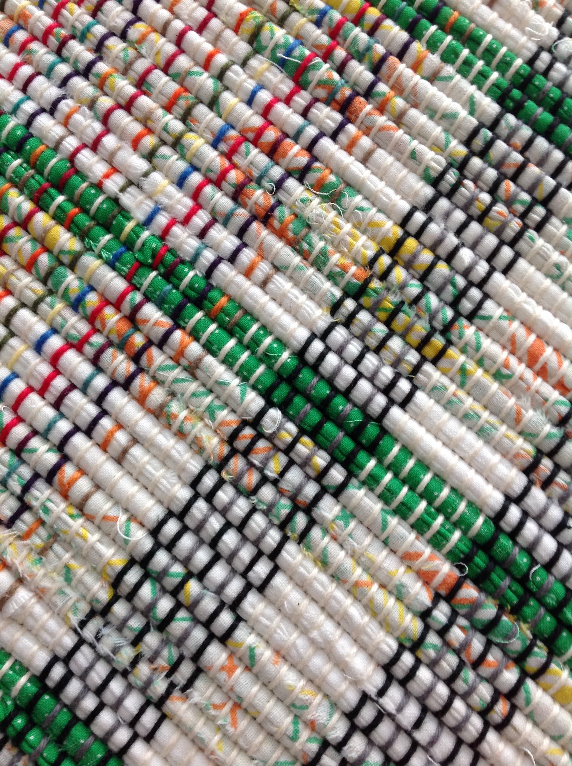 Rag rug 51x26 white green yellow orange handwoven | Etsy