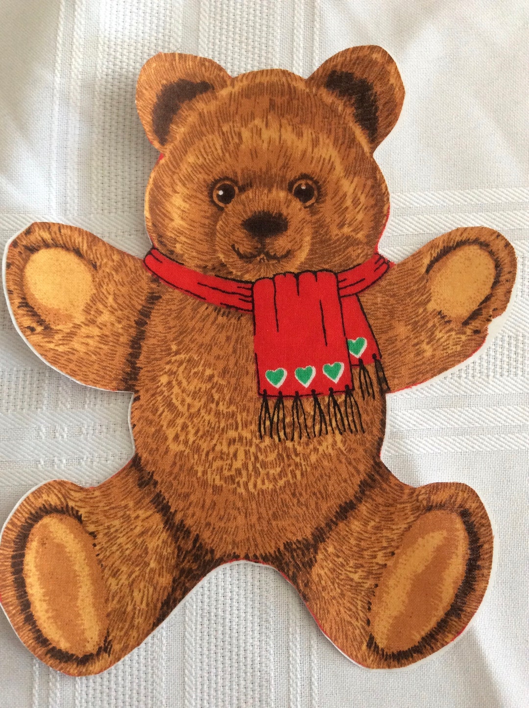 Teddy Bear Appliqués WAMSUTTA HALLMARK Fabric Bears Brown Green Blue Red White Flowers Hearts