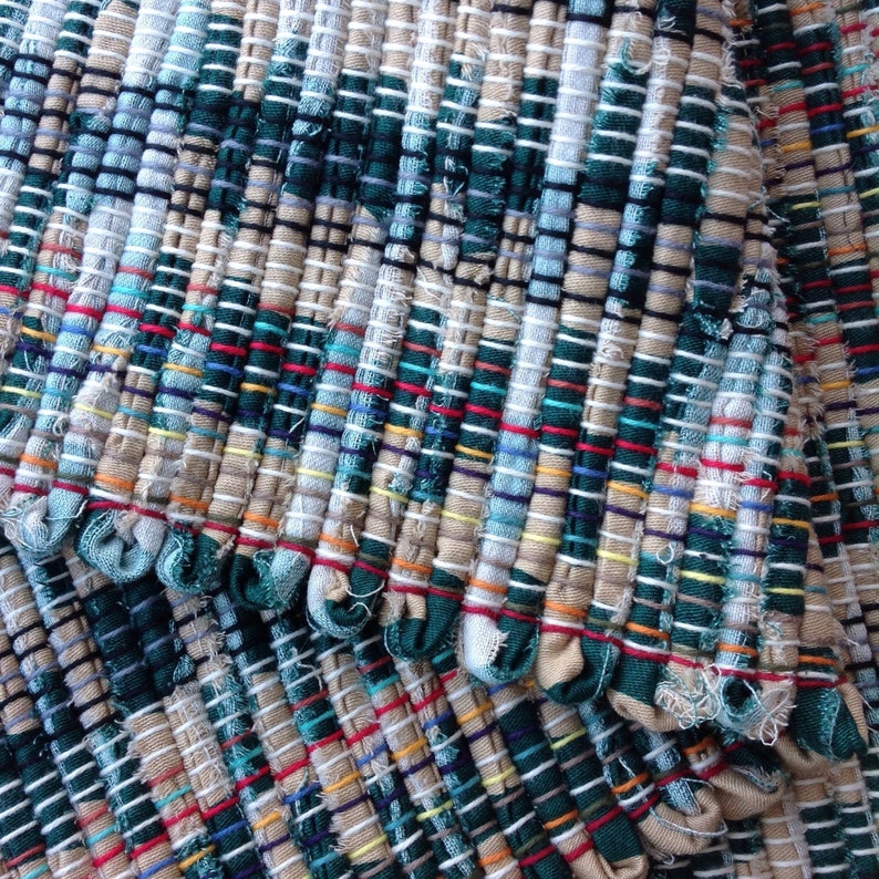 Green and Tan Rag Rug 38 X 26 Hand Woven Light and - Etsy