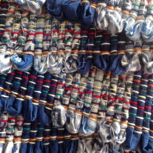 Shades of blue white ragrug 66"x26" handwoven rustic cabin country cottage farmhouse decor machine washable throw rug fringes #96