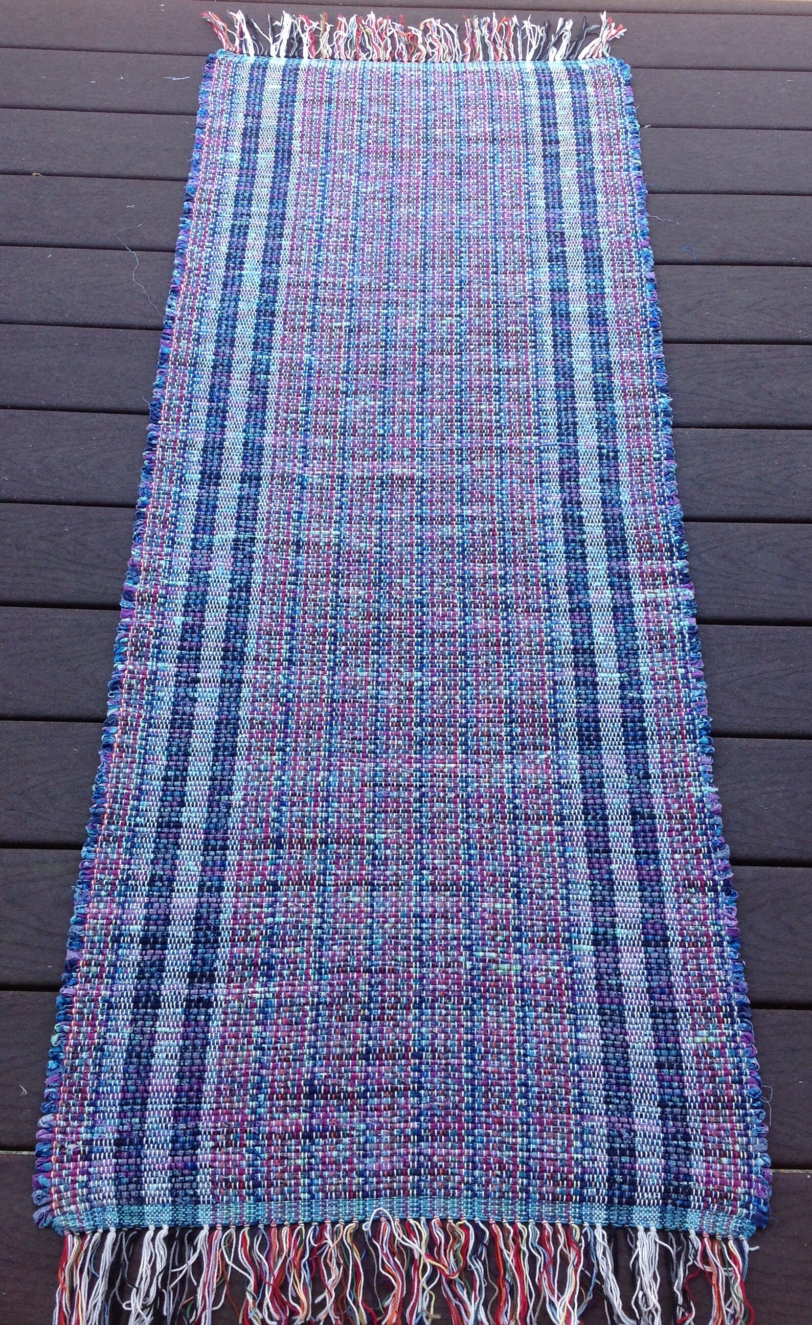 Hand Loomed Rag Rug 65x26 Navy Turquoise Purples Etsy