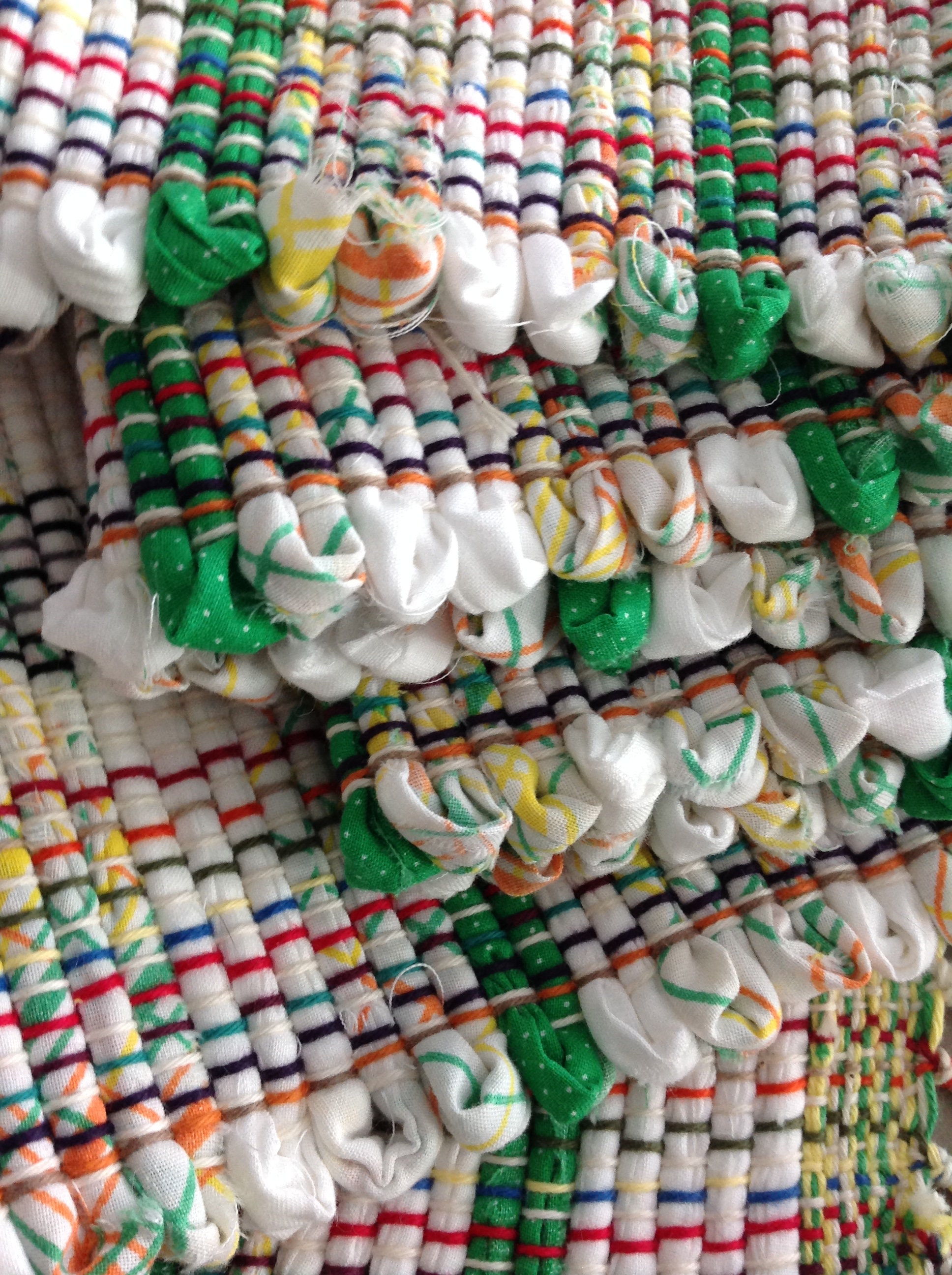 Rag rug 51x26 white green yellow orange handwoven | Etsy