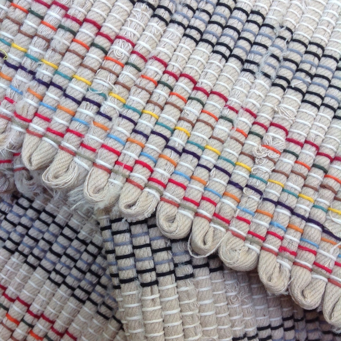 Ecru Linen Tan Rag Rug 67 X 26 Hand Woven From - Etsy