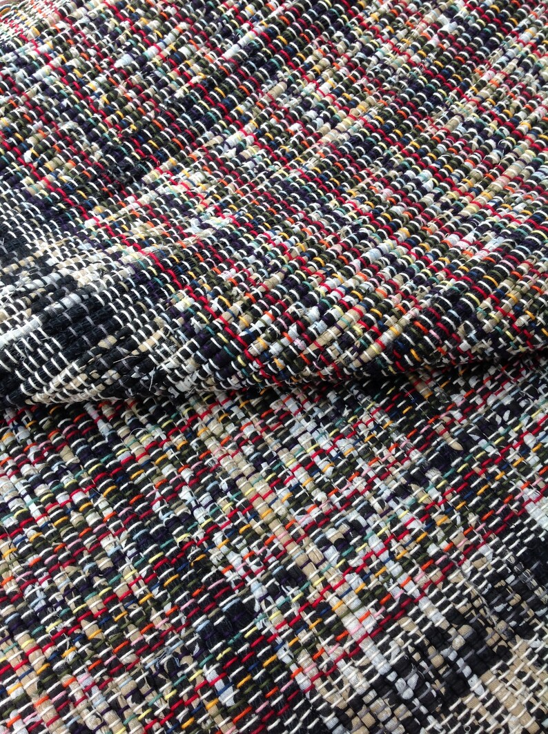 Black Tan Cream Rag Rug 61 X 26 Hand Woven From Animal Print Sheets