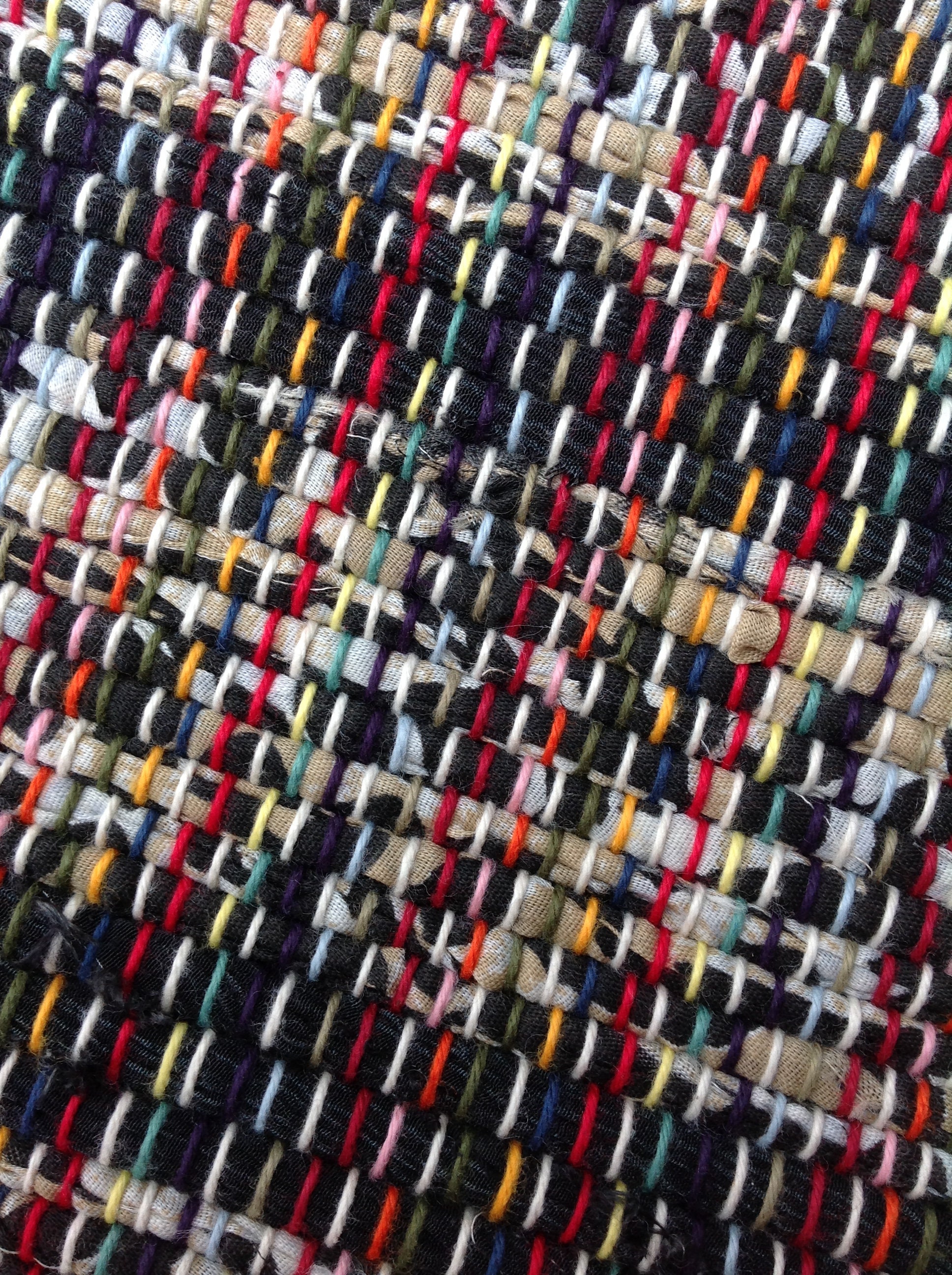 Black tan cream rag rug 61 x 26 hand woven from Etsy