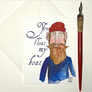 Seamus el marinero, acuarela caprichosa, obra de arte original, tarjeta de notas en blanco, opción de saludo de San Valentín, tarjetas crujientes, cantante de Sea Shanty
