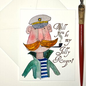 Strakke tanden Reggie, blanco notitiekaart, grillige originele aquarel, optionele vertedering, eigenzinnige Valentine, Sea Shanty Sailor, Crusty Card