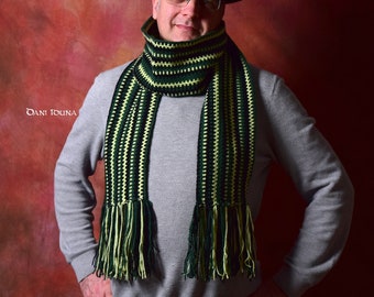 Wool scarf green black, Winter scarf Men, elegant scarf long