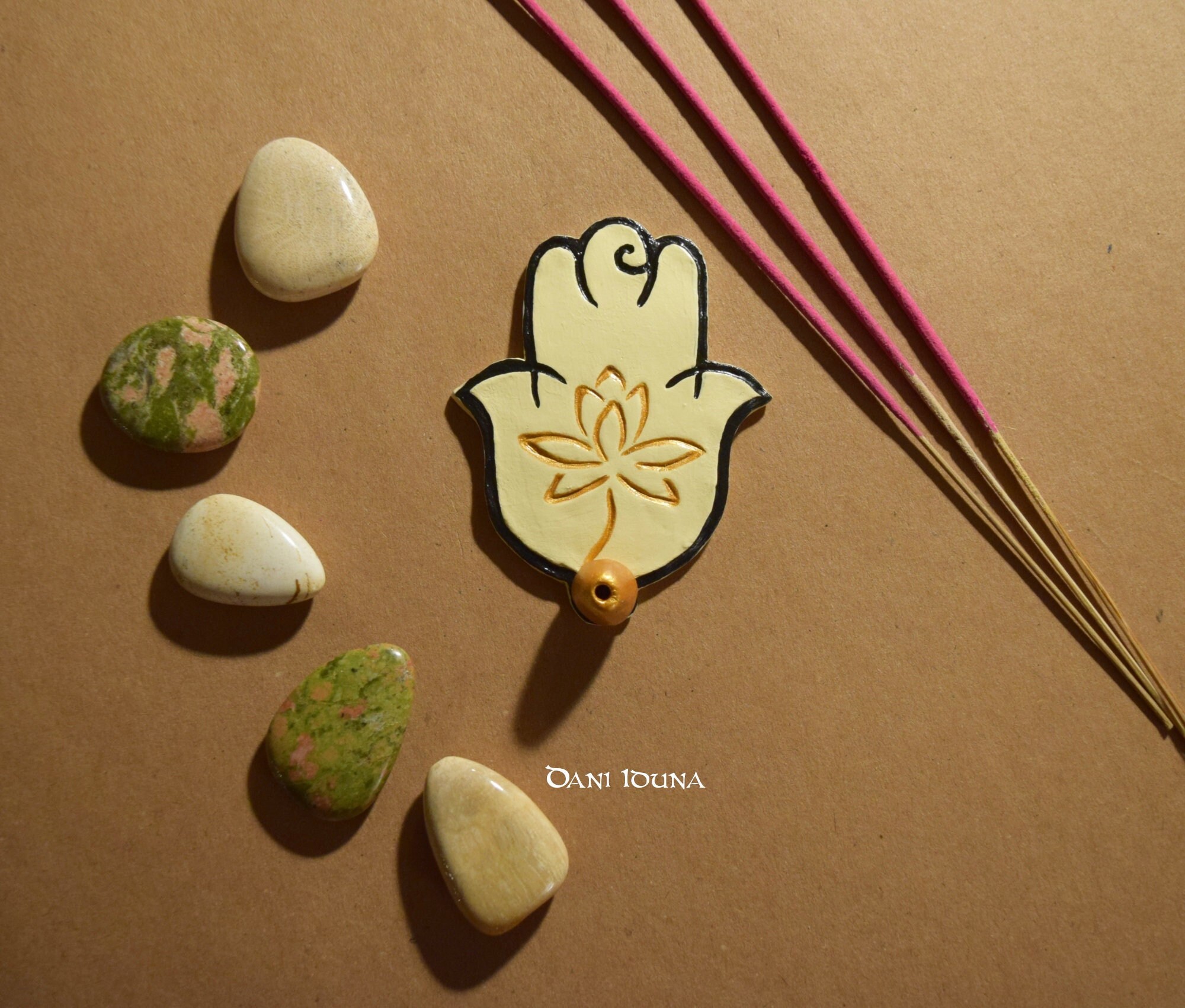 Clay incense holder Fatima's Hand, incense, chop sticks holder