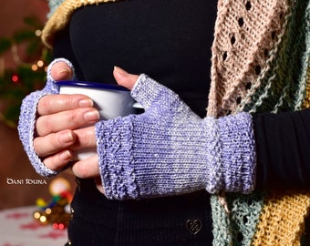 Fingerless gloves, Mittens in blue, fingerless wool cuffs